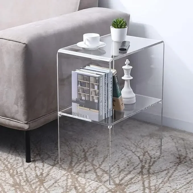 24-Inch Premium Clear Acrylic 2-Tier Display Rack Modern Home Decor End Table Nightstand for Living Room Bedroom Storage Shelves