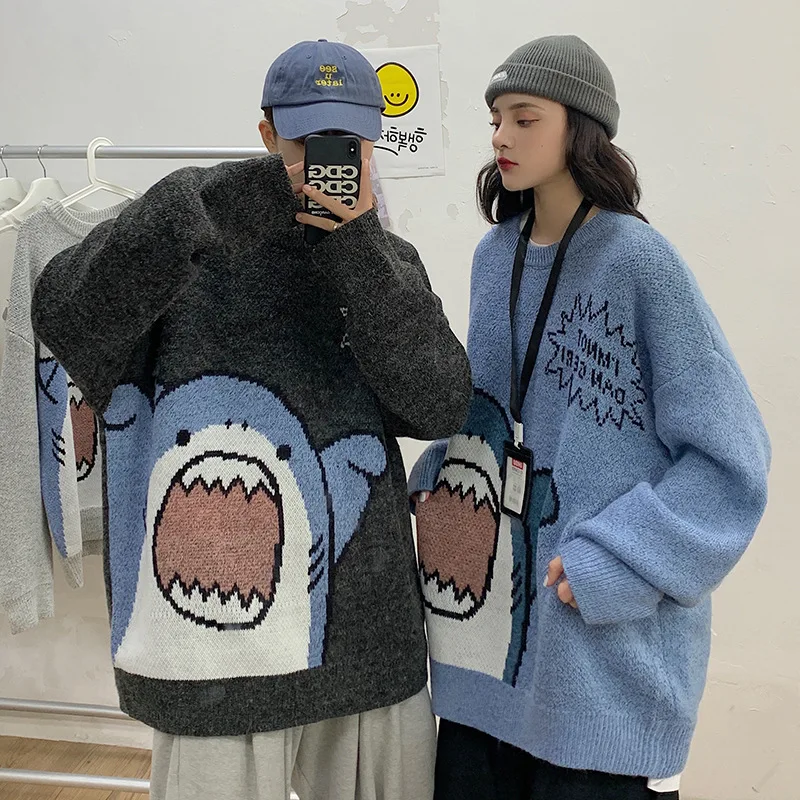 

2024 Autumn Winter Women Shark Sweater Knitted Pullovers Y2k Harajuku Men and Women Casual Pullover School Oversized Clothes