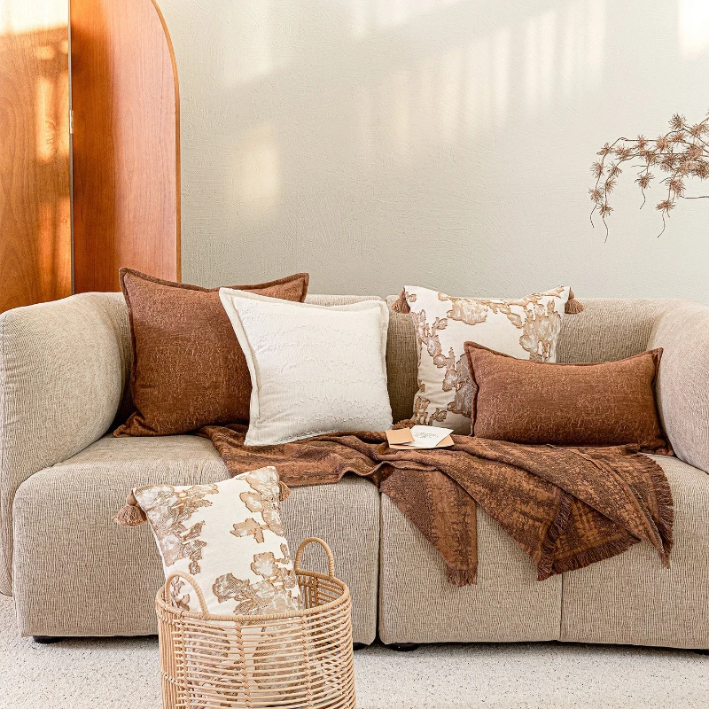 30X50/45X45CM Warm Brown Texture Throw Pillow Cover Homestay Stamping Waist Cushion Cover Decor Home Decorative Pillowcase