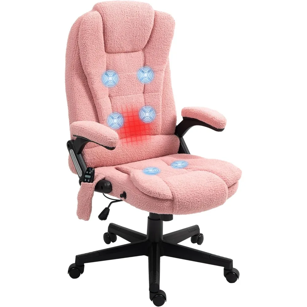 Vibrating Massage Office Chair with Heat, Velvet High Back Executive Office Chair with Reclining Backrest, Padded