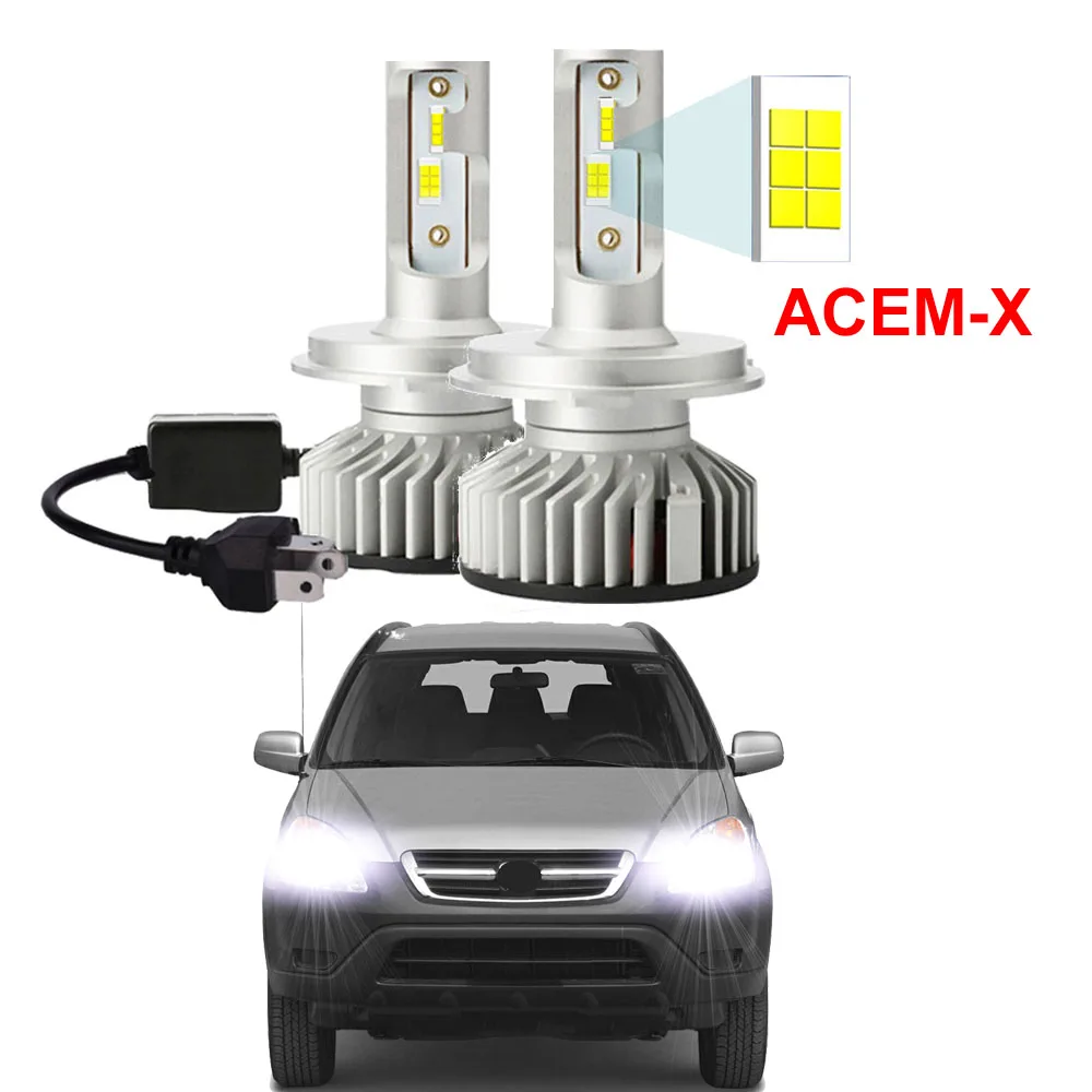 2Pcs LED Headlight High/Low Beam For HONDA CRV CR-V 2002 2003 2004 with ACEM-X High LOW Beam