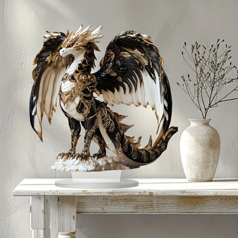 Creative 2D Acrylic Black Dragon Figurine Stand Model Plate Desk Decor Standing Sign Home Decor Ornament Gift