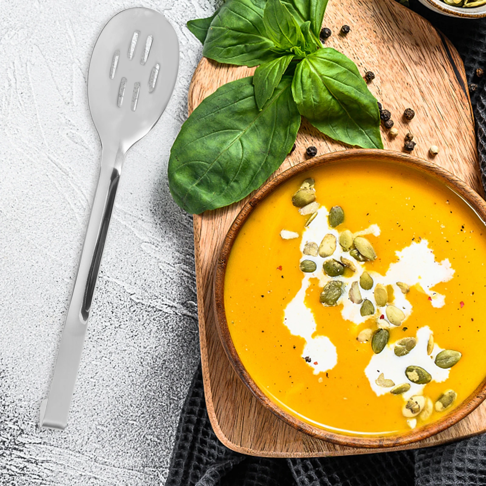 

Stainless Steel Slotted Spoon With Hook Big Kitchen Serving Utensil Perforated For Soup Salad Stew Reusable Portable Household