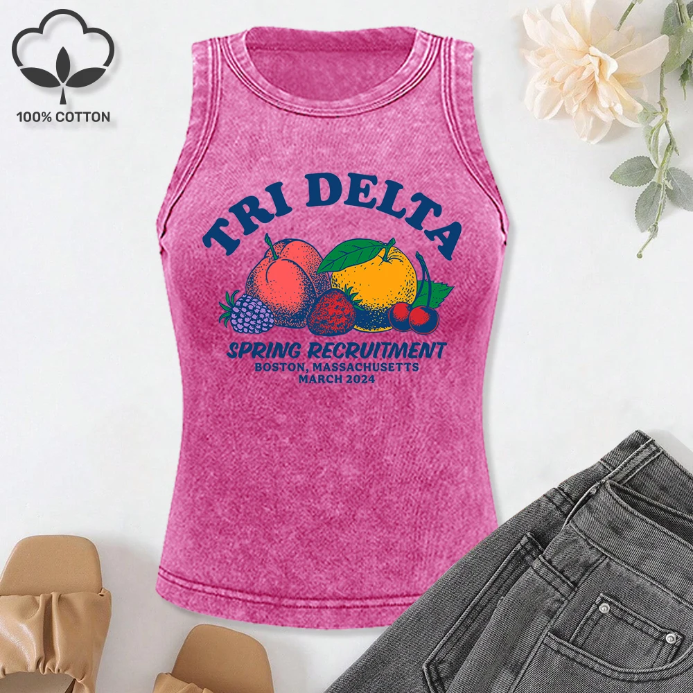 

Tri Delta Fresh Fruits Spring Recruitmentprinting Womens Washed Vest Fitness Cotton Singlet Casual Vests Fashion Sleeveless Top