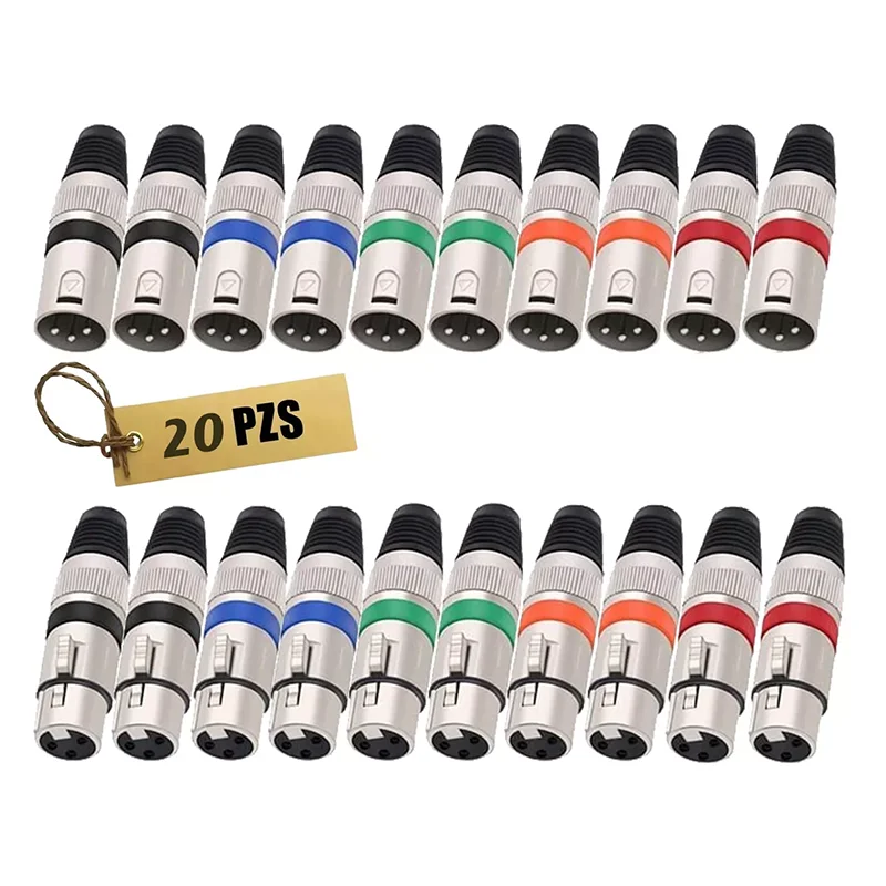 XLR Connectors, Colored 3 PIN XLR Ends, Male/Female Audio Mic Microphone DMX Plug Jack Socket,  10-Pair