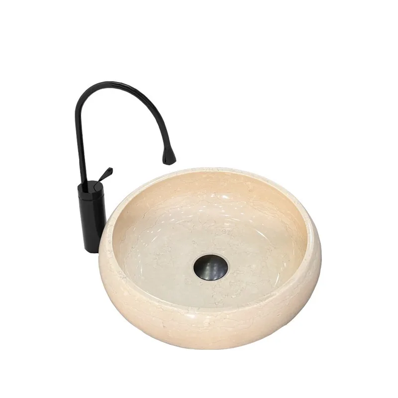Retro Athens Golden Flower New Simi Marble Simple Modern Art Stage Flat Bottom Chess Piece Round Basin