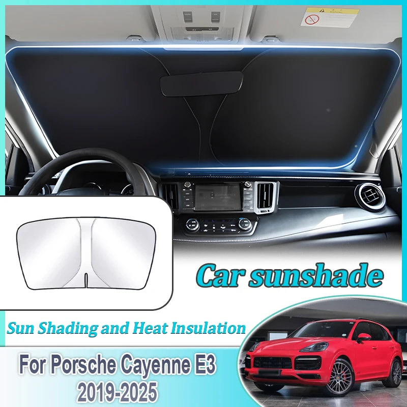 

Car Covers For Porsche Cayenne E3 2019 2020~2025 Anti-UV Sun Protection Steel Ring Front Windshield Sunshade Auto Accessories