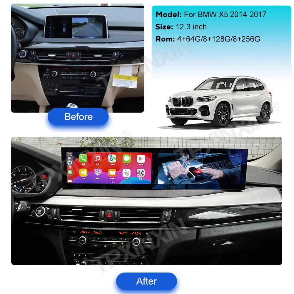 Carplay For BMW X5 2014-2017 Car Multimedia Player GPS Navigation Auto Dual 12.3 inch Screen Headunit Radio Recorder Android 13