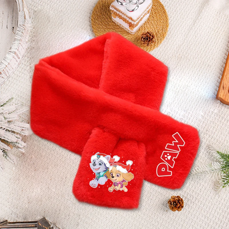 لطيف باو باترول الأحمر أفخم وشاح عيد الميلاد الاصطناعي الأرنب الفراء الدافئة في الهواء الطلق يندبروف الخمار لطيف مطبوعة الاطفال عيد الميلاد حزب هدية #1