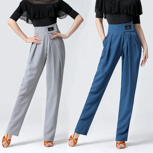 Imagen 2 del producto Pantalones de diseño de puño apretado profesional para mujer, pantalones de cintura alta, pantalones de dama con bolsillo, baile de salón moderno Latino