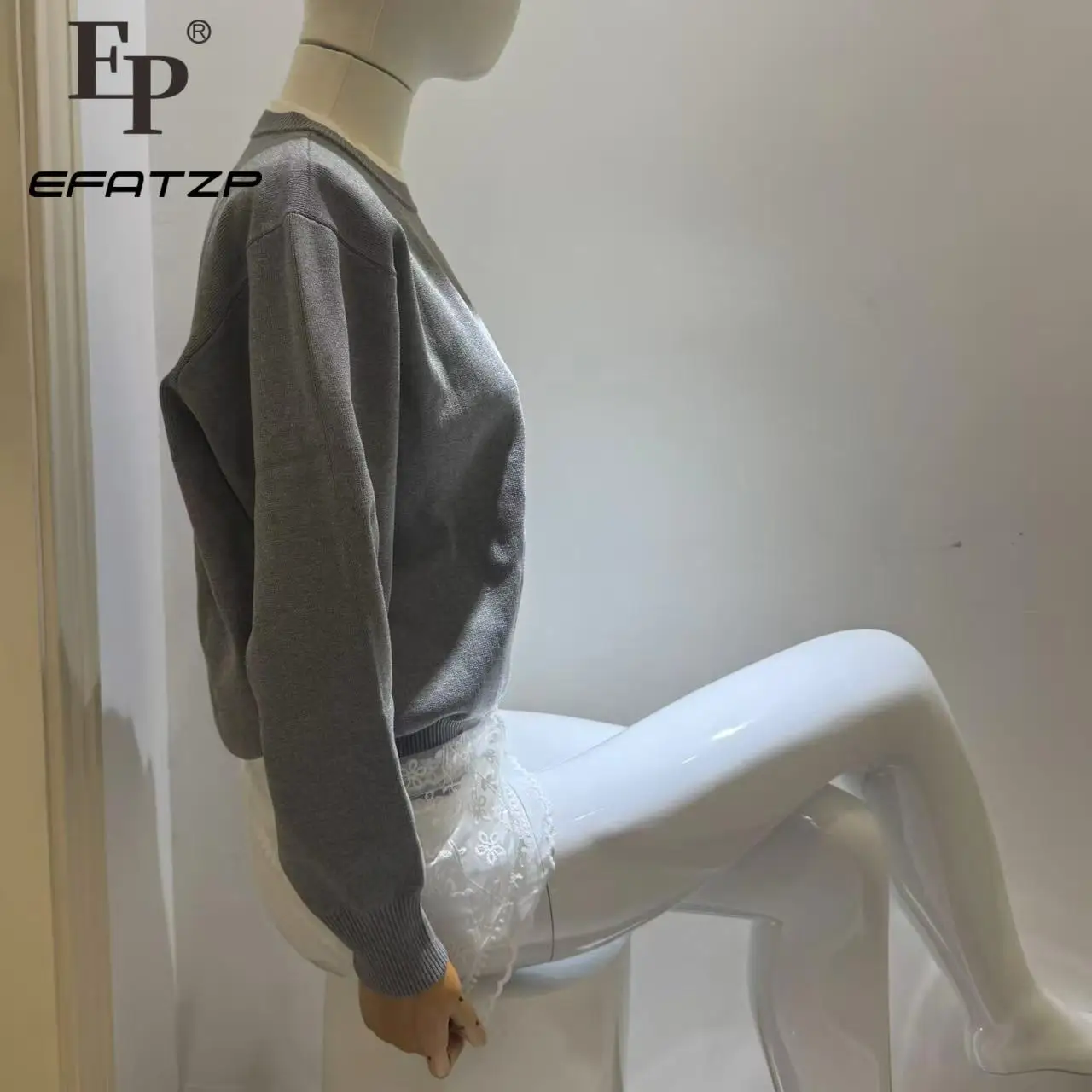 

Grey Knitted Sweatshirt Women's Top 2025 Autumn New Fashion Long-sleeved Sweater 5240170