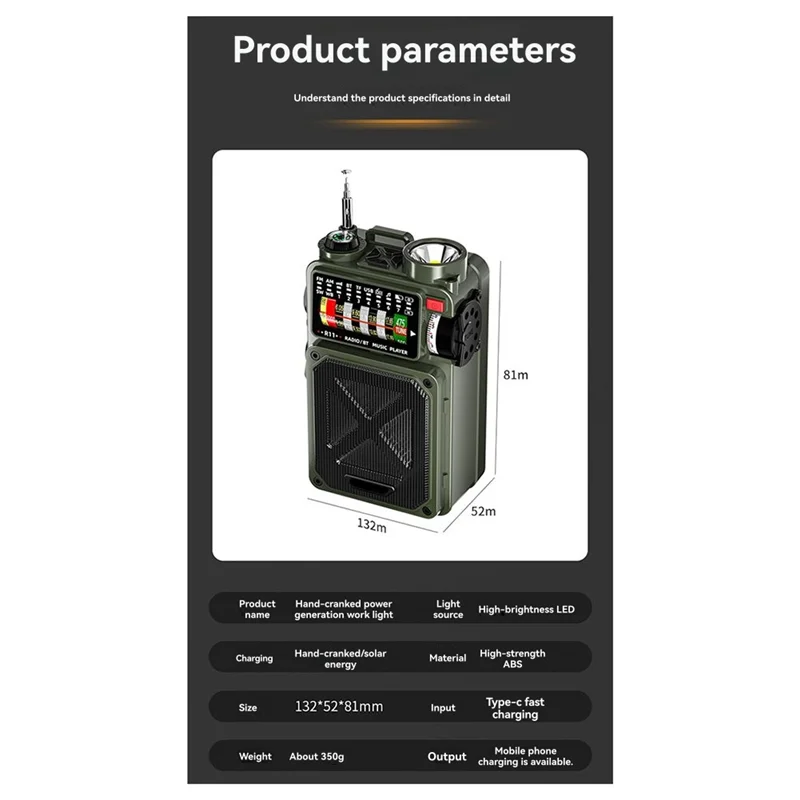 Reliable-Multifunctional Radio Bluetooth Speaker Emergency Flashlight Compass Hand Cranked Generator,Multifunctional Radio Bluet