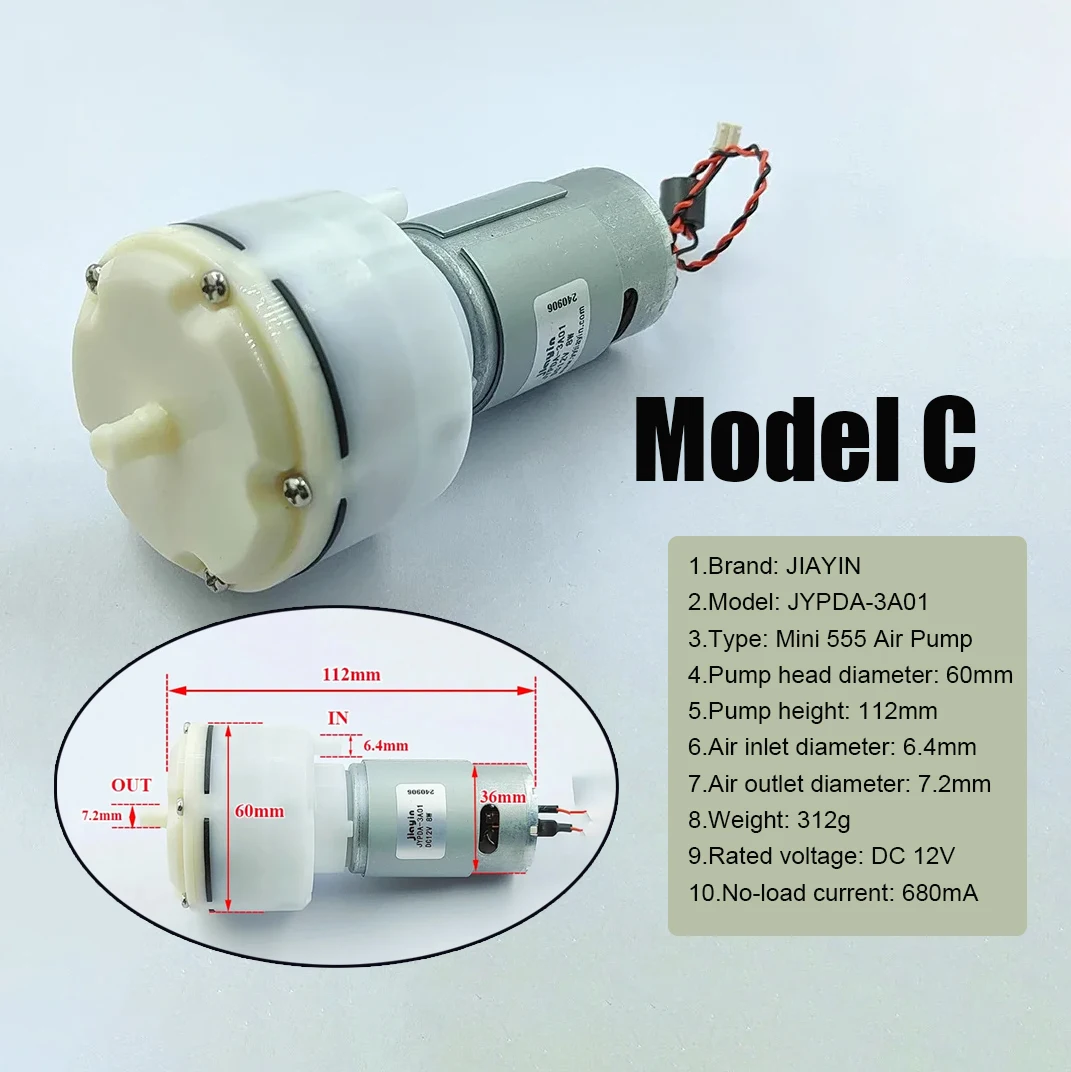DC 12V 555 Micro Diaphragm Vacuum Pump for Electronics DIY Research And Development Production Line Vacuum Degree -70Kpa