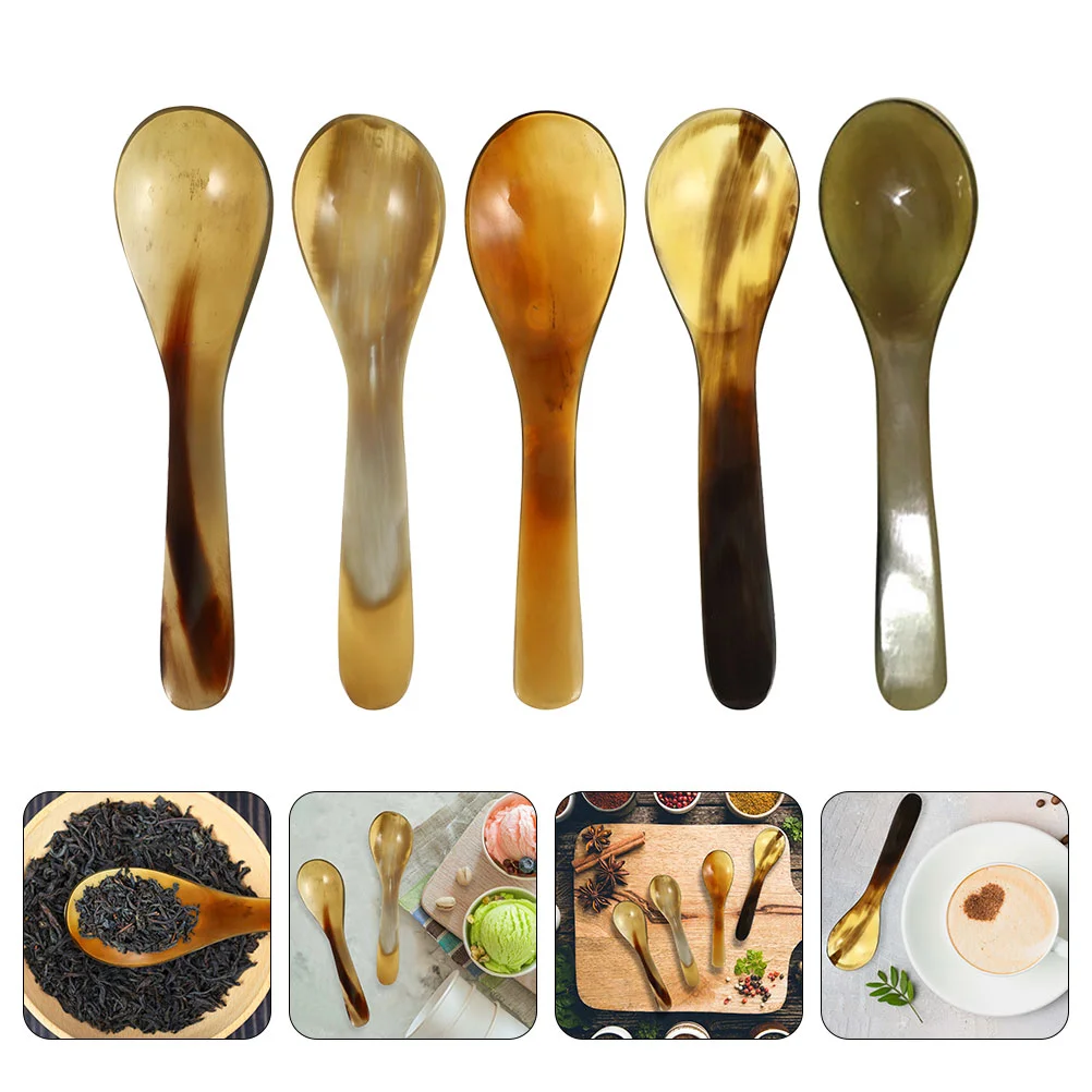 5 Pcs Formula Natural Horn Coffee Scoop Ice Cream (set 5) Spoons Buffalo Caviar Horns Tea