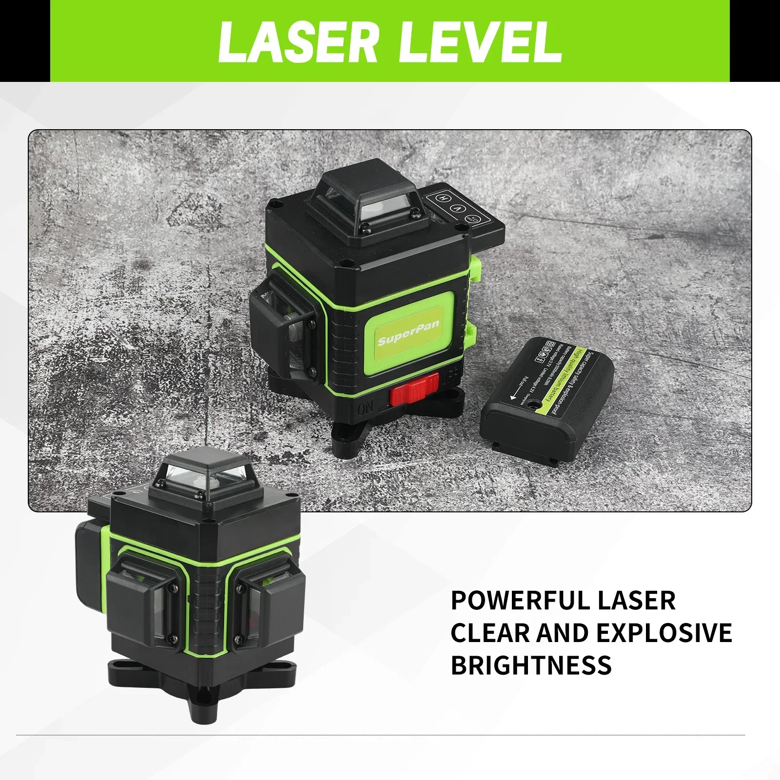 16 Line 4D Laser Level  360°Self-leveling Horizontal and Vertical Cross Super Powerful Green Laser Beams Long endurance