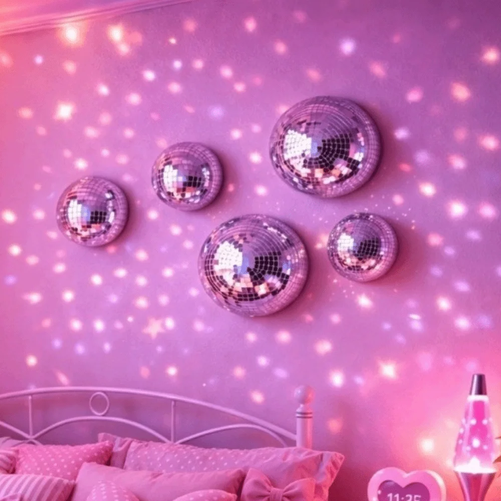 5Pcs Metallic Disco Ball Half Wall Decor Glittery Light-refracting Dome-shaped Disco Wall Decor Adhesive-backed
