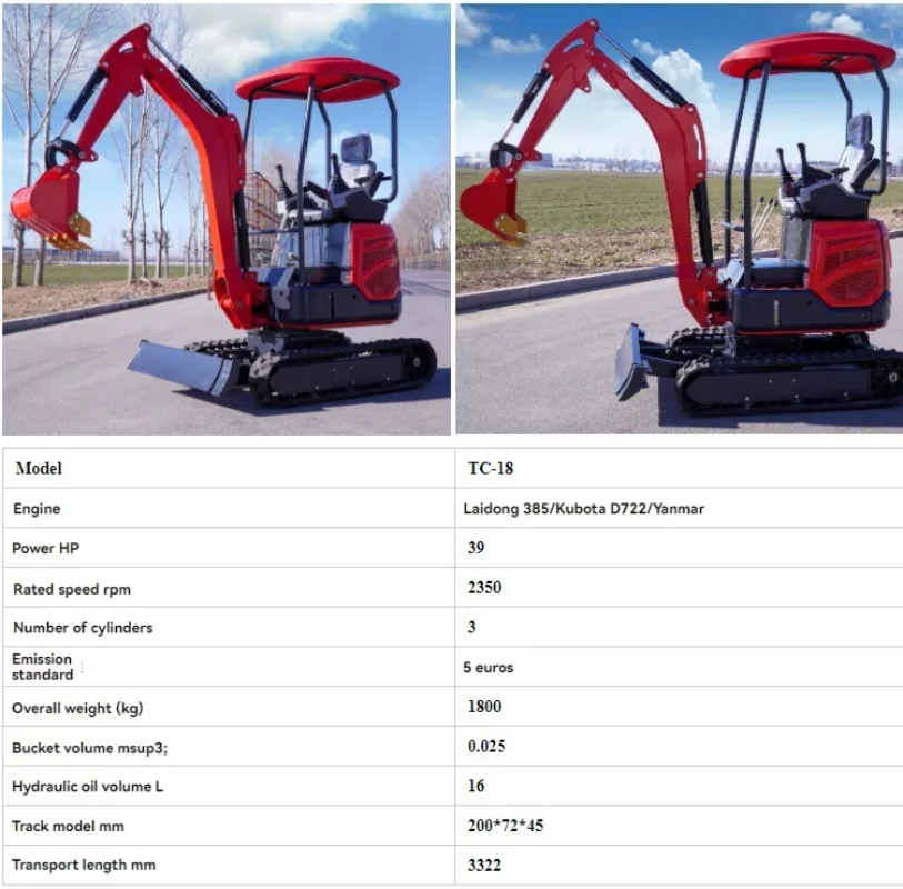 حفار صغير 1.8 طن كوبوتا يانمار ديزل 39 حصان قوة حفارات صغيرة هيدروليكية آلة Epa/Euro 5 حفارة مجنزرة