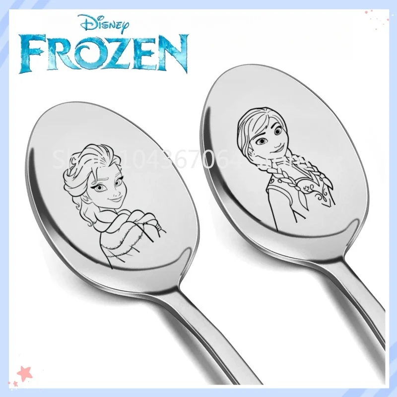 Cucharas de sopa congeladas Elsa Anna Princess, cucharas de comida con mango largo, cuchara agitadora de acero inoxidable, suministros de cocina duraderos para sopa y bebidas