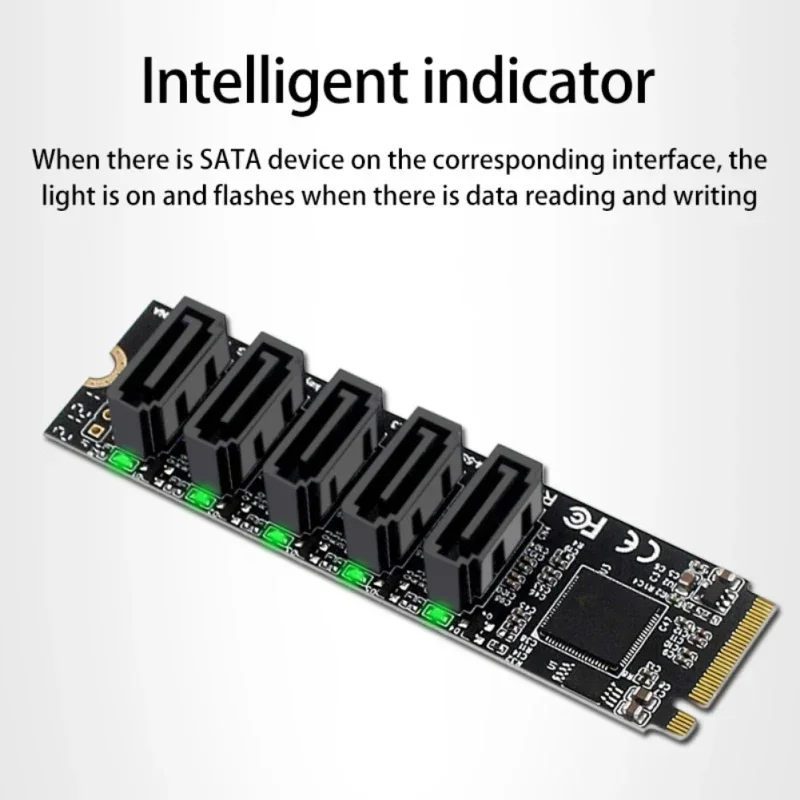 JMB585 Chip Expansion Card for M.2 MKey PCIe NVMe SSD to 5 Ports SATA III 6Gb/s  - Adapter Card Accessories