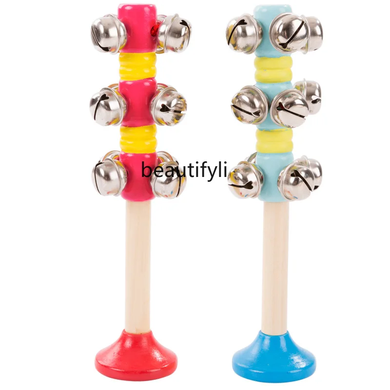 

Wooden hand rattle baby children kindergarten dance props backing track bell musical instrument toys