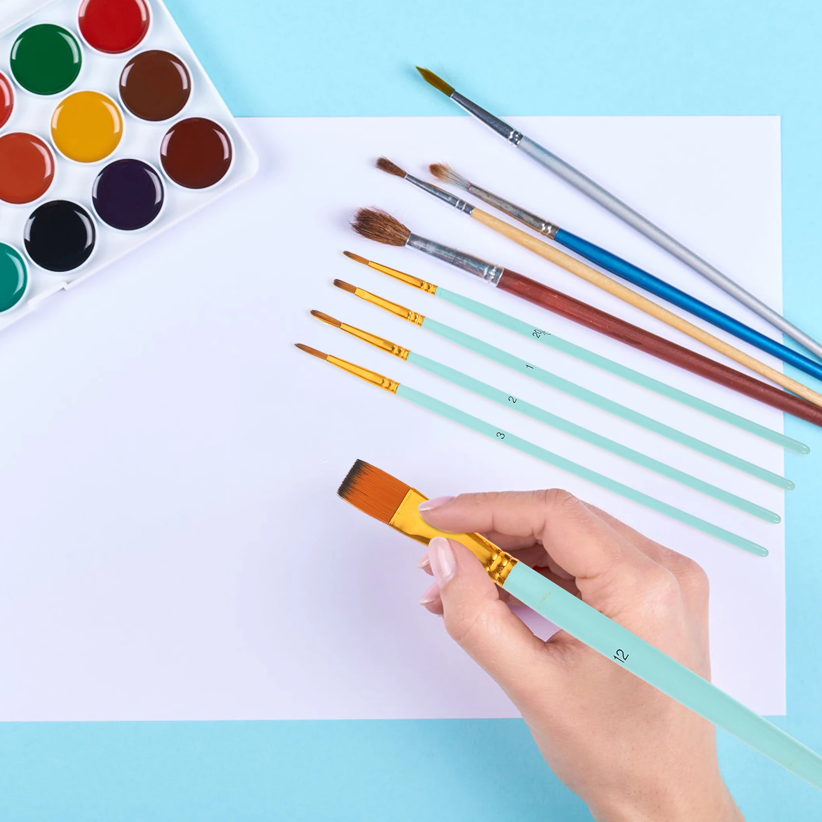 

10 Pcs Color Water Color Brushes Nylon Hair Brushes Watercolor Paint Acrylic Oil Students Art Supplies Painting Tools