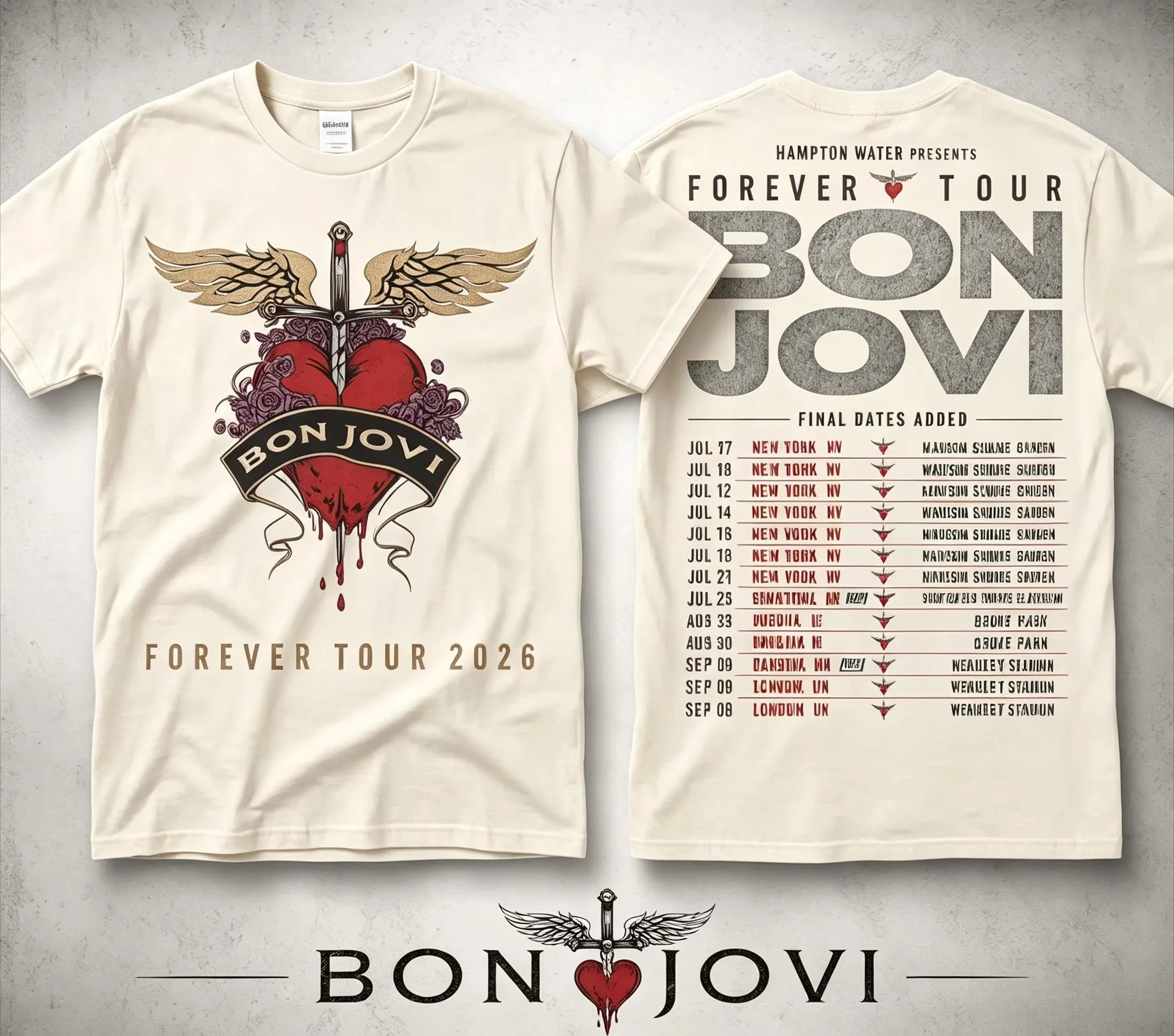 Bon Jovi Forever Tour 2026 T-Shirt für Männer und Frauen, doppelseitiger Druck, Herz-Schwert-Flügel-Grafik, Kurzarm-T-Shirt, Rockmusik-Konzert-Fanartikel – Detail 8