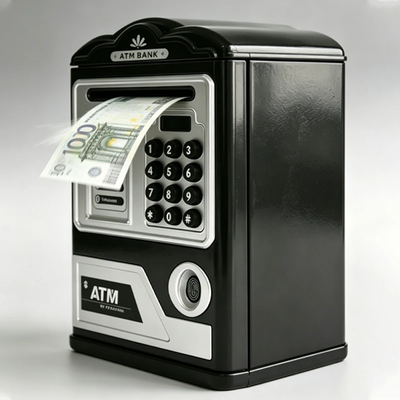 Password ATM Piggy Bank, Cash Safe Box with Dual-Language Switch, ATM Savings Bank for Real Money, Coin & Bill Storage Toy Gift