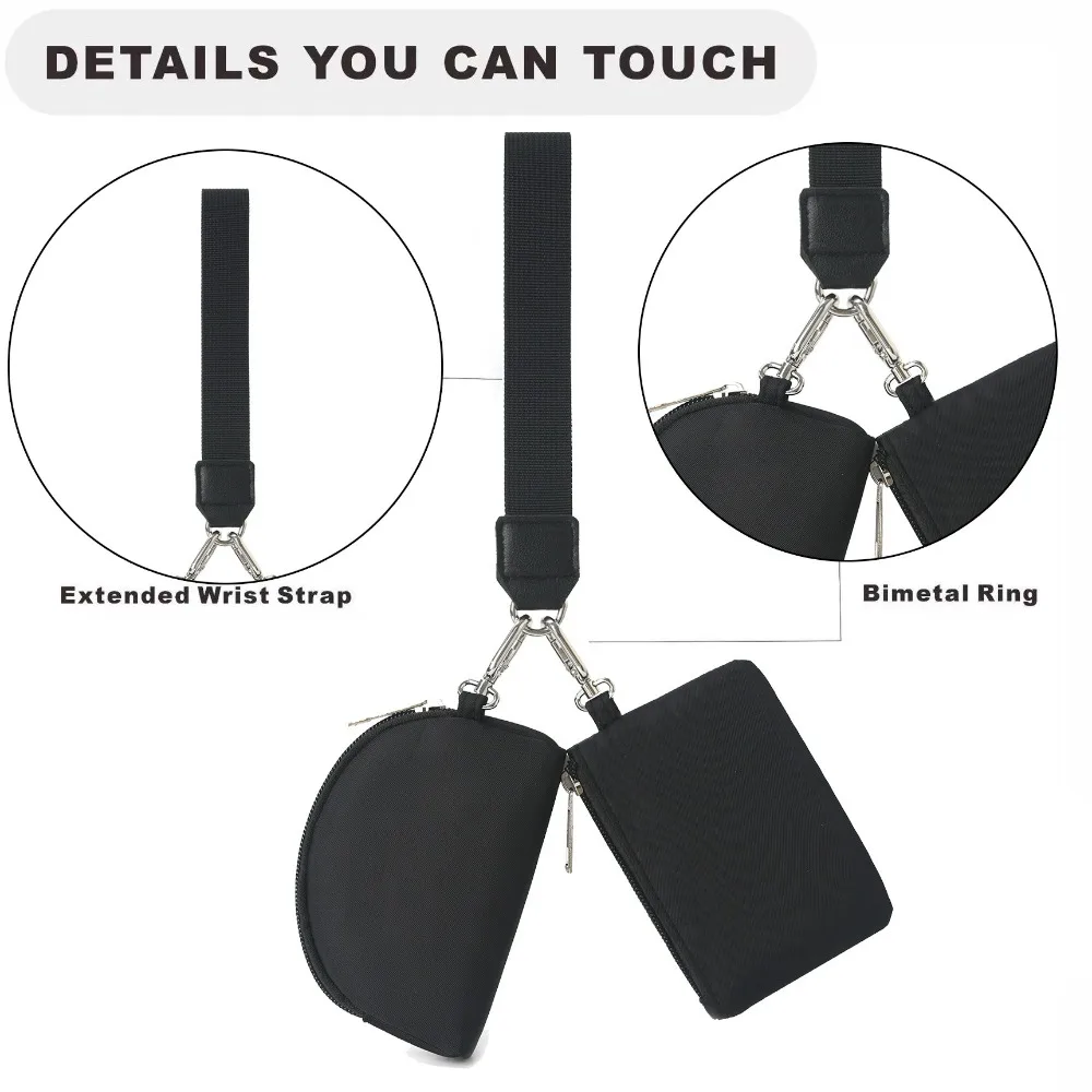 Cute Zipper Around Wristlet Wallet Detachable Small Dual Pouch Wristlet Keychain Purse Mini Coin Pouch for Women Girls