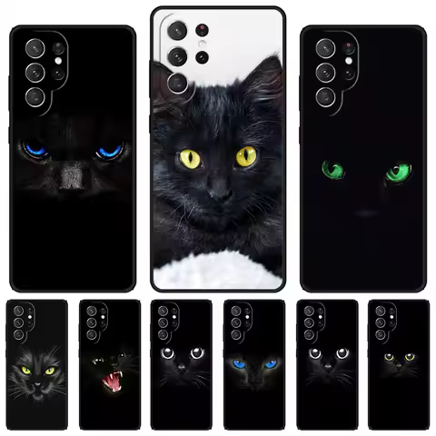 Black Cat Staring Eye phone case For Samsung Galaxy S24 S23 S22 Ultra Note 10 20 Plus S8 S9 S10 S20 S21 FE Cover