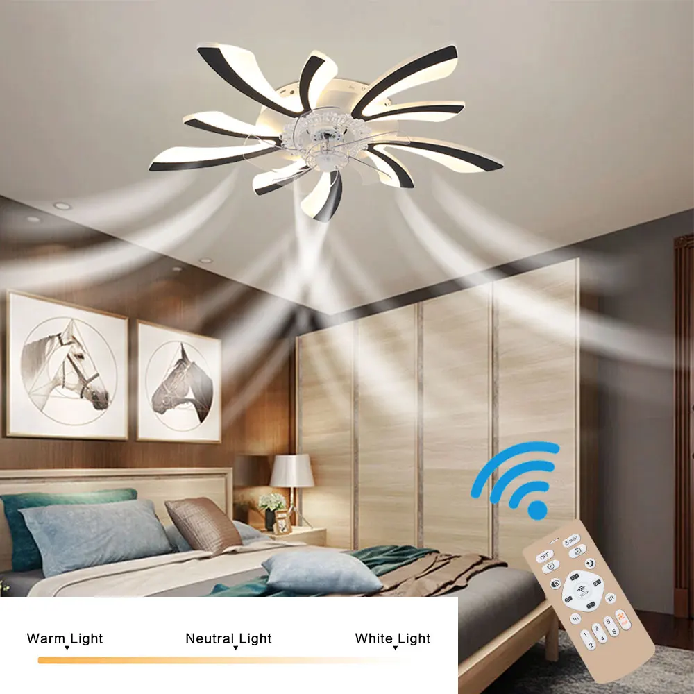 KOMORE 78cm Creative Ceiling Fan with LED Lights with Remote 3 Color temperature 6 Speeds for Office, Living Room, Bedroom