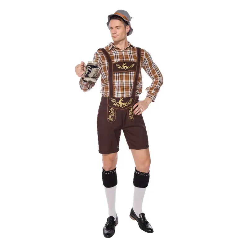 Niemcy Oktoberfest Suspender Lederhosen Shirt Hat Outfit Costume Bavaria Beer Festival Halloween Fancy Dress