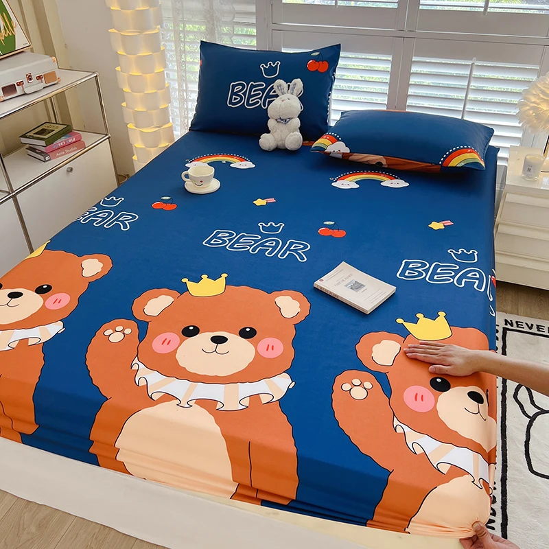 Ensemble de drap-housse ours Kawaii pour enfants, draps de lit animaux bruns, housse de matelas à poche profonde, mignon, garçons, filles, enfants, adolescents, 12"