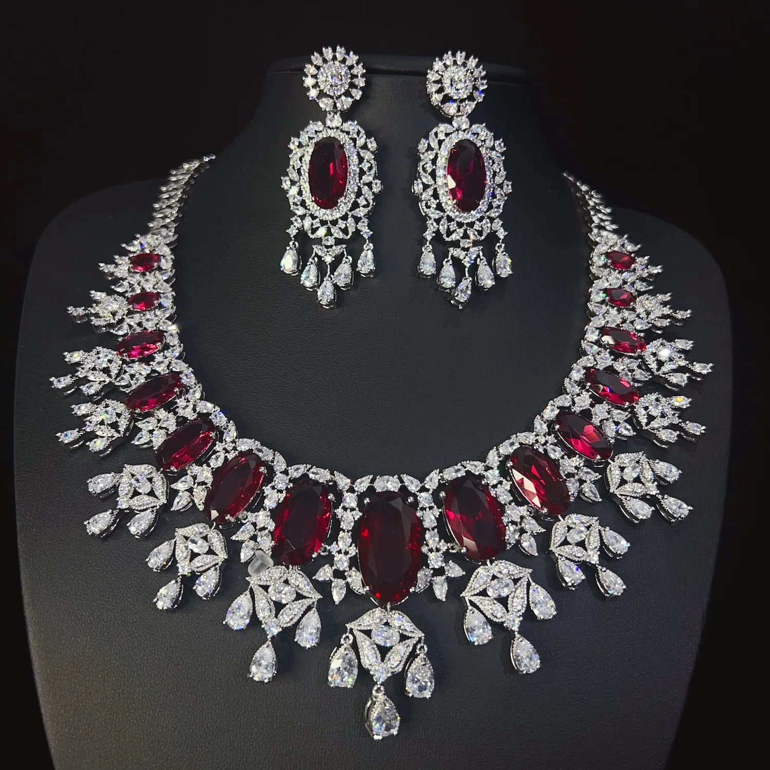 New Fashion Exaggerated Large Edition Necklace and Earrings Pink Jewelry Set Women's Wedding Accessories Birthday Gift M-1125