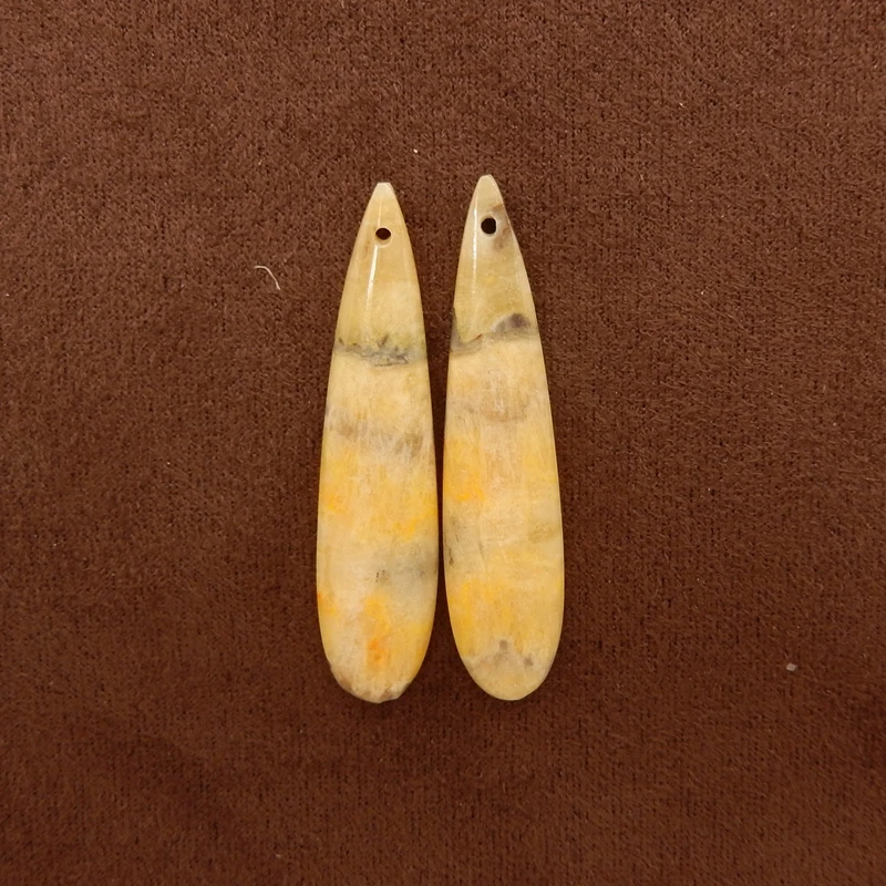 

2PCS Bumble Bee Soft Yellow & Beige Gemstone Elongated Teardrop Pendants Pair Jewelry Components for DIY Accessories