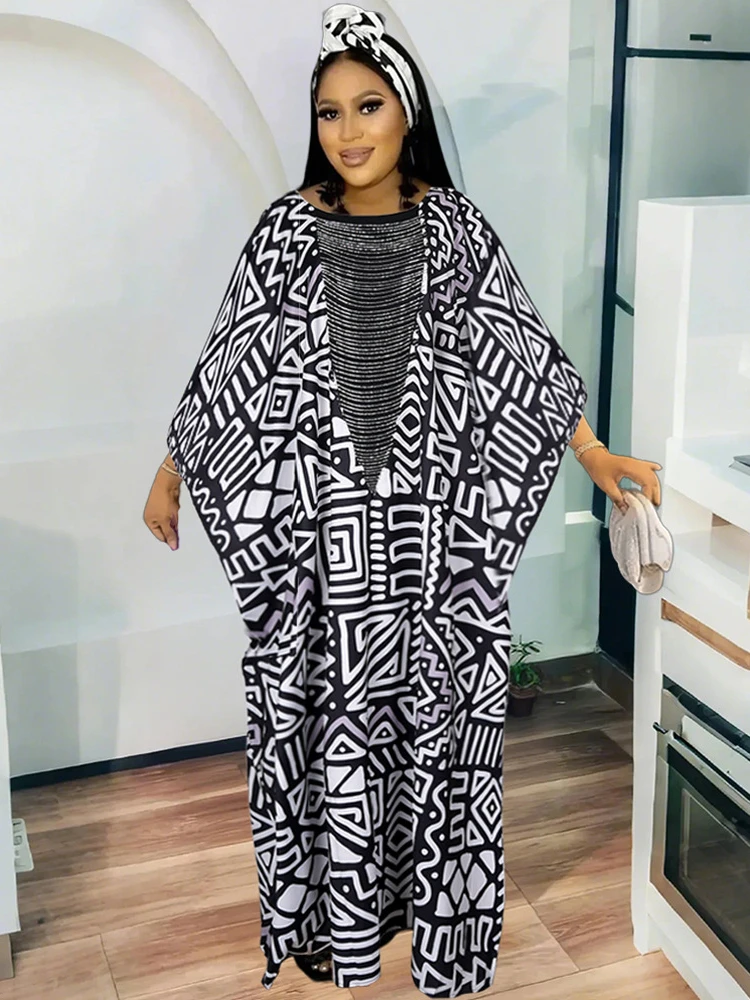 Gaun sifon ukuran Plus pakaian cetak Dashiki Afrika gaun malam pesta wanita pakaian Afrika abaya Hijab Muslim Dubai Turki