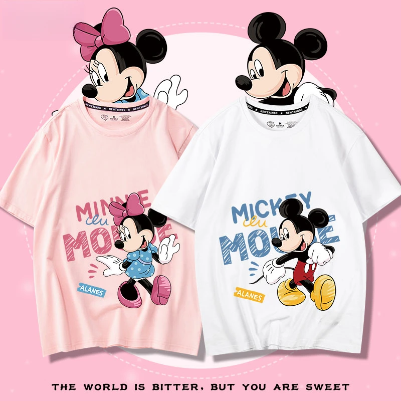 

Disney Minnie Mickey cartoon print summer 100% cotton children t-shirt parent-child outdoor casual street fashion t-shirt