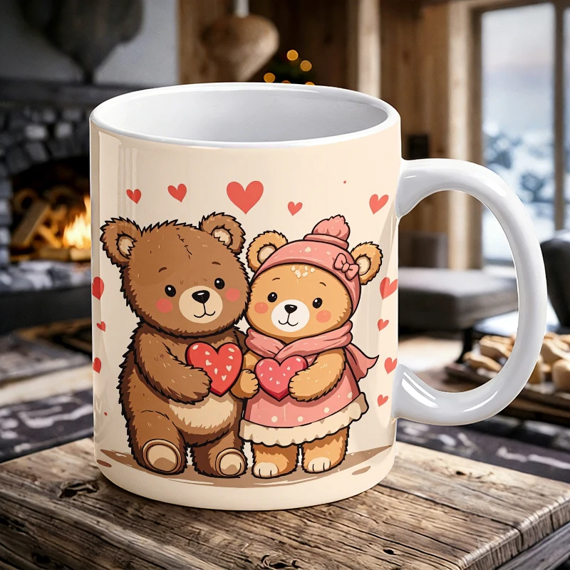 

1pcs Cute Couple Bear Ceramic Mug with Handle, Creative Coffee Mug, Milk Mug, Office Tea Cup, Drinking Cup, Fade-Resistant