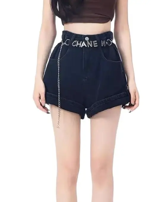 Denim Shorts Women High Waist Summer Solid All-Match Hotsweet Loose Casual Rolled Edge Korean Style Chic Streetwear Ins Popular