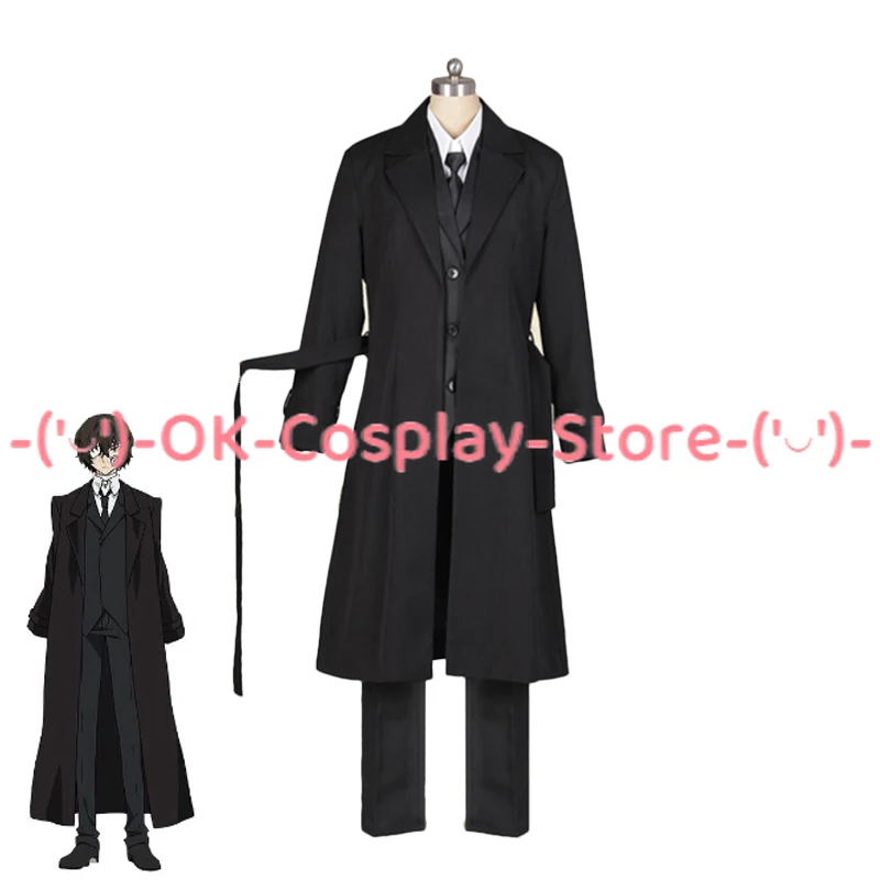 

Anime Bungou Stray Dogs Cosplay Costume Dazai Osamu Cosplay Costume Men Black Trench Pant Tie Outfit Halloween Carnival Uniform