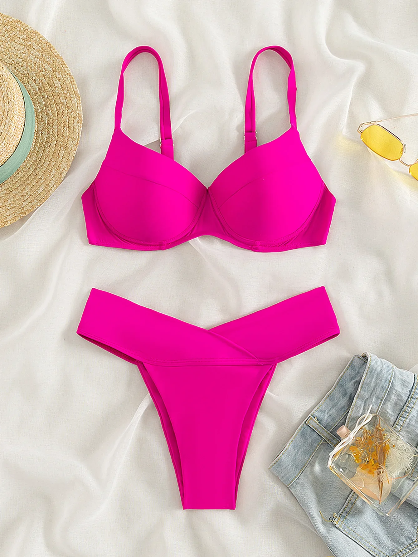 sexy solid push up bikinis two pieces cross waist swimsuit bikini bathing suit Swimwear Biquini conjunto de bikini