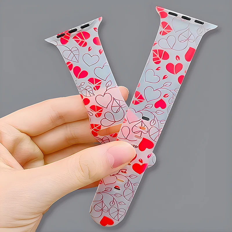 

Valentine's Day Transparent Printed Strap for Apple Watch Series 11/10/9 Silicone Strap, Suitable for iWatch 46/44/42mm models