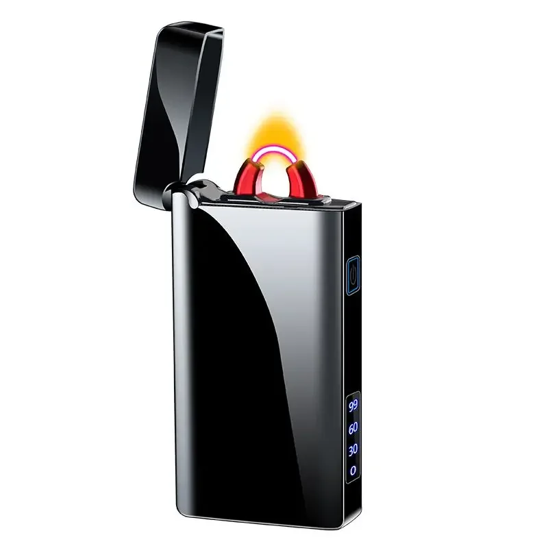 Metal Arc Flame Lighter USB Rechargeable Plasma Flameless Lighter Power Display LED Flashing Light Cigar Lighter Gadgets For Men