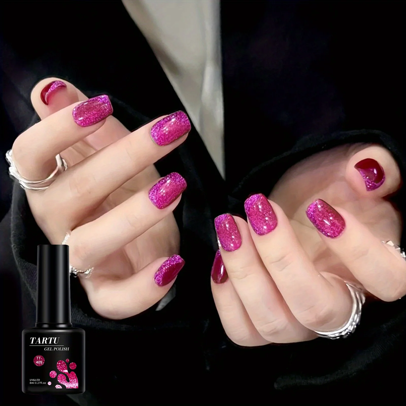 Smalto per unghie gel Cat Eye, rosa grigio rosa 8 ml Soak Off LED/UV, nail art glitter olografico, per regalo di manicure per salone domestico per le donne