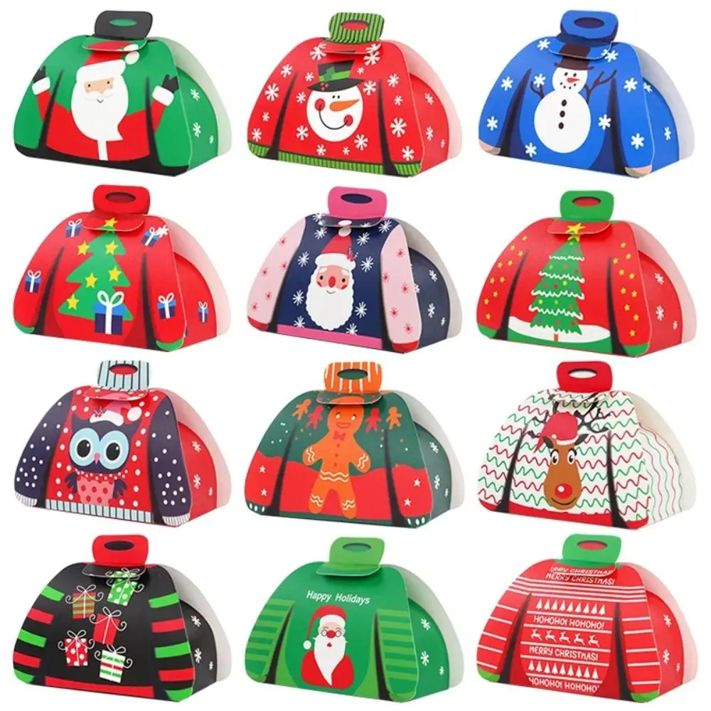 24PCS Paper Material Christmas Candy Box Holiday Pattern Assorted Design Gift Packaging Box Foldable Box Cartoon Sweater Box