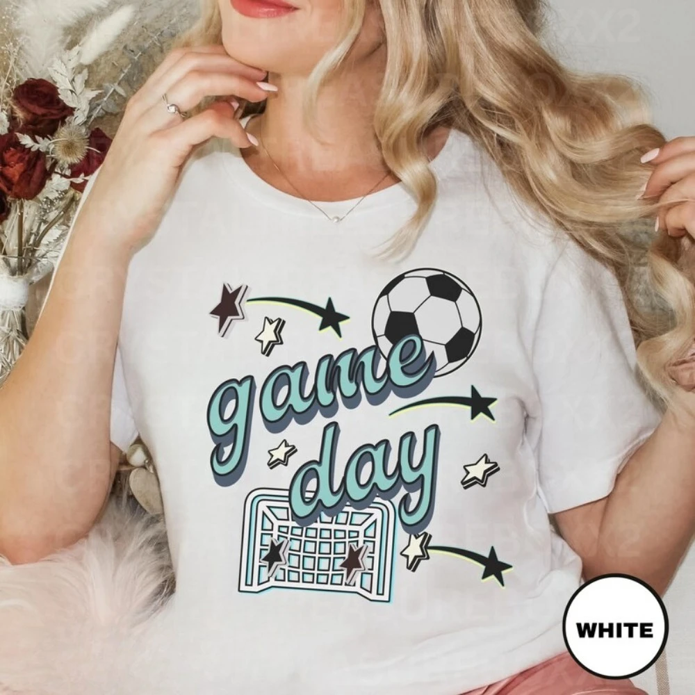 Game Day Soccer Shirt Retro Soccer Ball Tops Unisex Sports O-neck Tee Cute Soccer Mom School Spirit Tops Tees Women Clothes