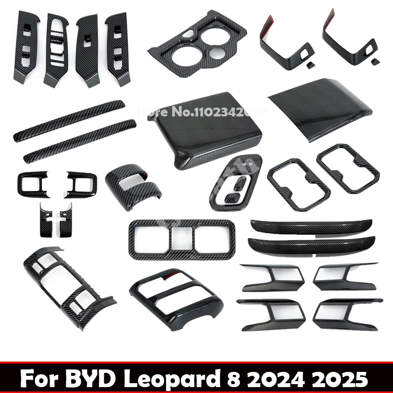 Pour BYD Leopard 8 FangChengBao 8 2024 2025 – Cache de commande centrale en fibre de carbone ABS pour lève-vitre, panneau de volant et de commande de vitesses