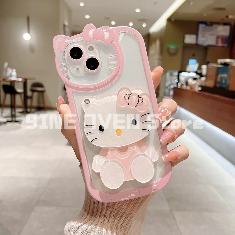 

Фотообои для Apple Sanrio, Hello Kitty 14 13 11 12 Pro Max Xs Xr 7 8 Plus с косметическим зеркалом, мультяшный прозрачный чехол в подарок