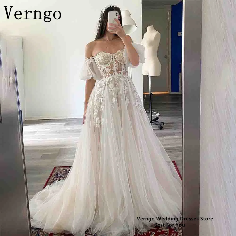 

Verngo Appliques Wedding Party Dress For Women Off The Shoulder A Line Bridal Gowns Elegant Formal Occasion Dress