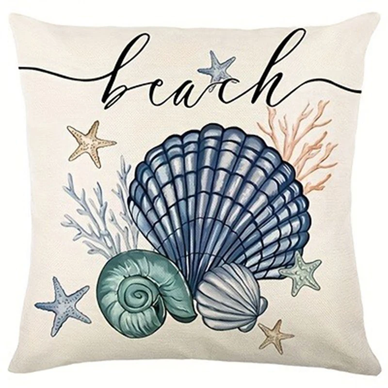 Conch Starfish Shell Print Home Decor Pillowcase Bedroom Living Room Sofa Decor  Cushion Cover with Zipper