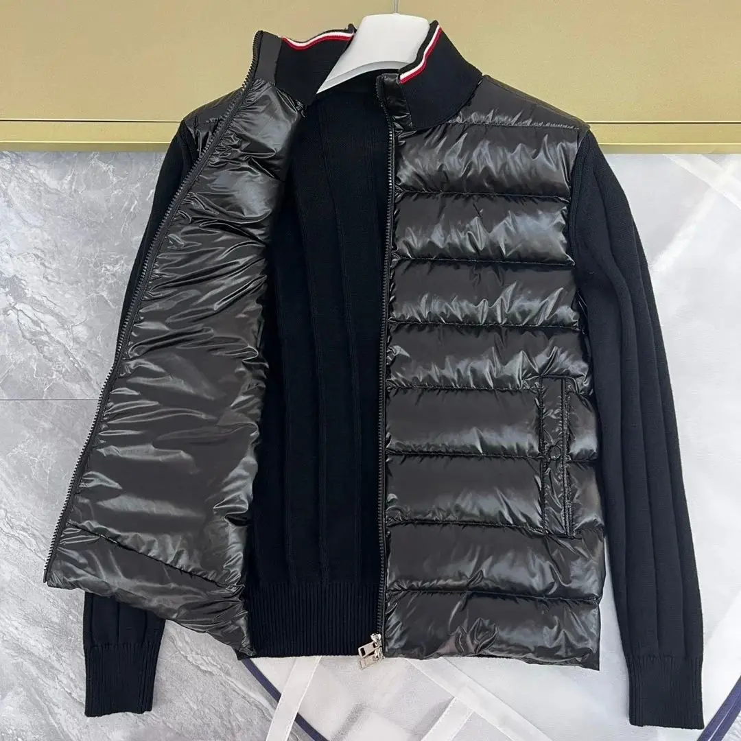 

Men's Autumn Winter Jaet High Collar Knitted down Splicing Long Sle Baseball Collar Youth Trendy Long Length Faionable